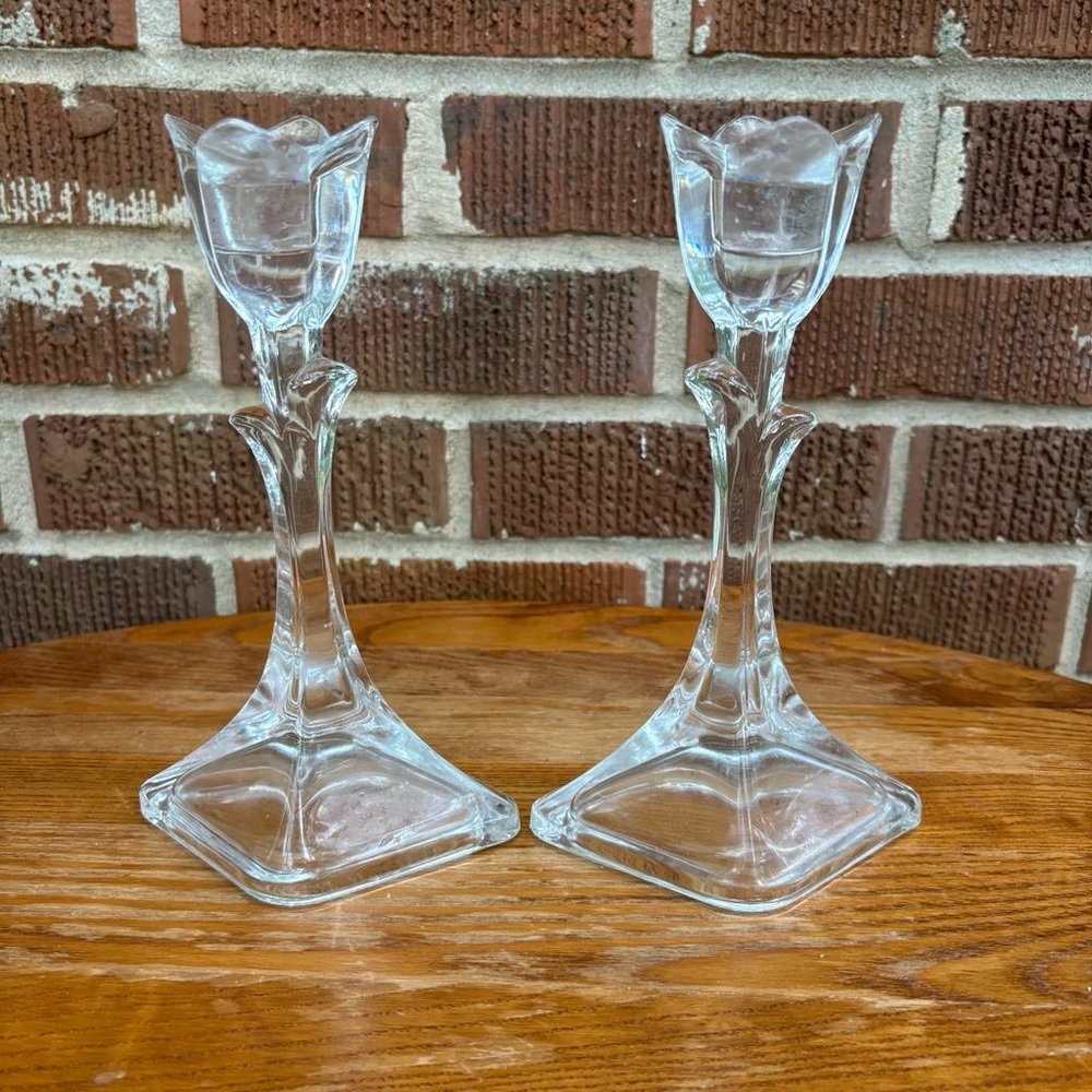 Toscany Lead Crystal Tulip Tapered Candle Holders Set of 2 Made in the USA